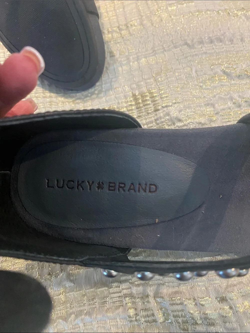 Lucky Brand Black Studded Block Heel Sandals